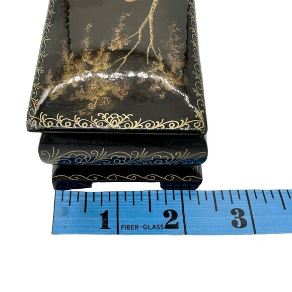 Vintage Russian Trinket Box Black Hand Painted Signed Boy Playing Flute EUC - Picture 8 of 9